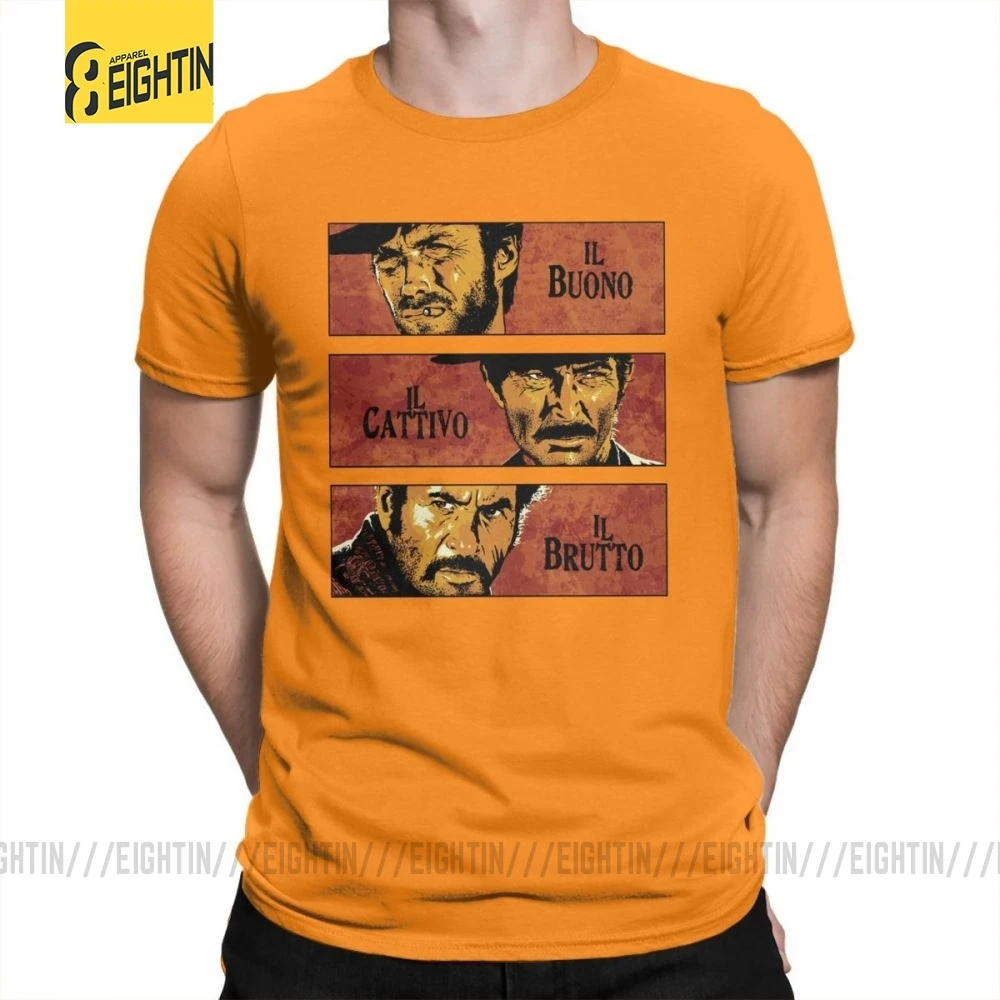 The Good The Bad And The Ugly Clint Eastwood, футболка с коротким рукавом размера плюс, футболка из хлопка с круглым воротником, мужские топы, футболки - Цвет: Оранжевый