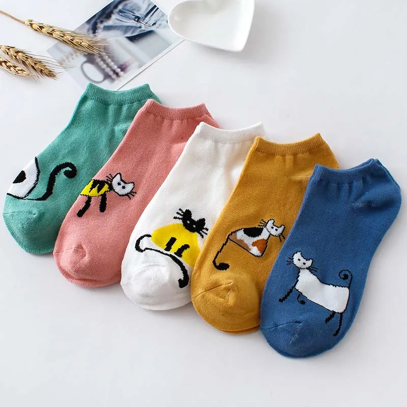 Женские тонкие короткие носки с мультяшным рисунком повседневные хлопковые