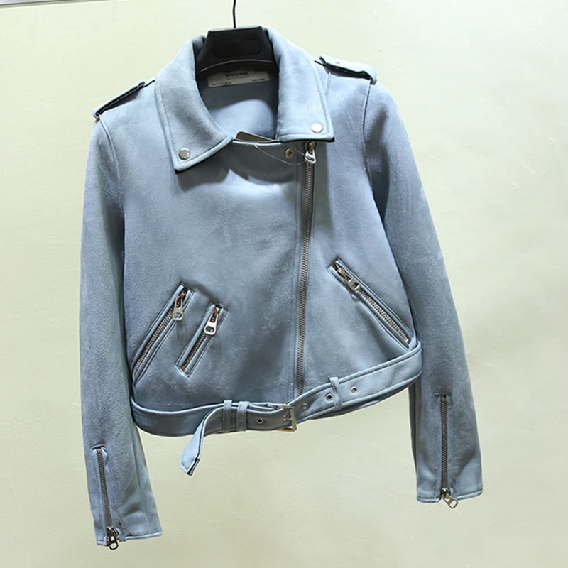 

ZCWXM New Autumn Womens Faux Suede Motorcycle Jacket Faux Leather Jacket Ladies Classcial Biker Jacket Slim White Pu Coat