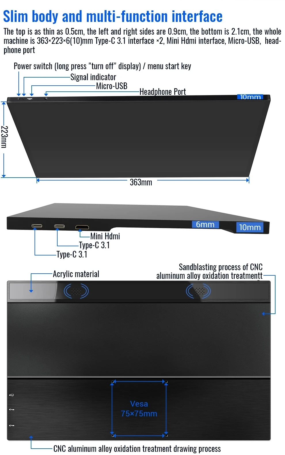 구매 15.6 4K UHD 터치 스크린 휴대용 모니터 스위치 PS4 Xbox PC 노트북 게임 모니터 삼성 전화 IPS 화면 디스플레이 USB-C