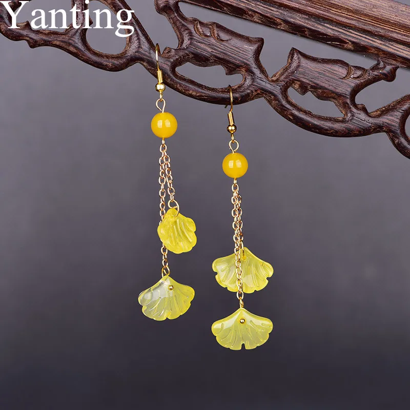 Женские винтажные серьги Yanting серьги-подвески с желтым листом и цветком