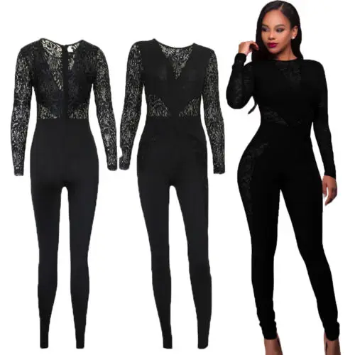 Женский комбинезон с длинным рукавом Hirigin облегающий клубный вырезами длинные