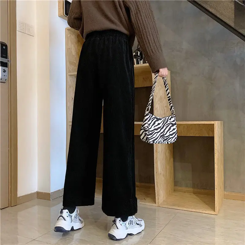 

Wide Leg Pants Women Plus Velvet Corduroy Warm Leisure Slim Trendy Trousers Stylish Winter Solid Harajuku Vintage Students Loose