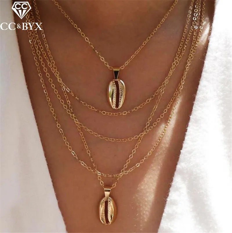 CC ожерелье женский чокер с подвеской цепочка многослойное в форме ракушки Vinatge