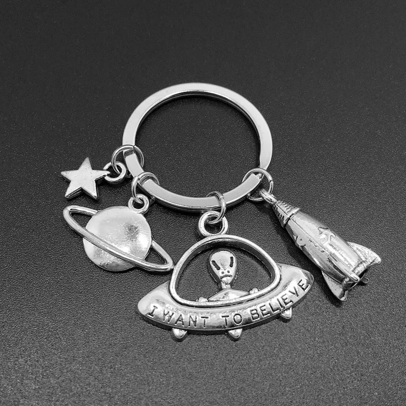 Astronomy Alien Keyring Spaceship Rocket Star Planet Astronaut Charm Keychain Creative Men Women Jewelry Best Friend Gift | Украшения и