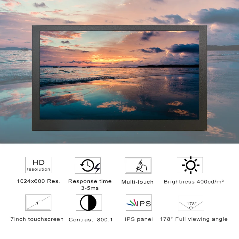 7 дюймов Портативный монитор 1024x600 IPS 16:9 сенсорный Экран колонки компьютер Дисплей