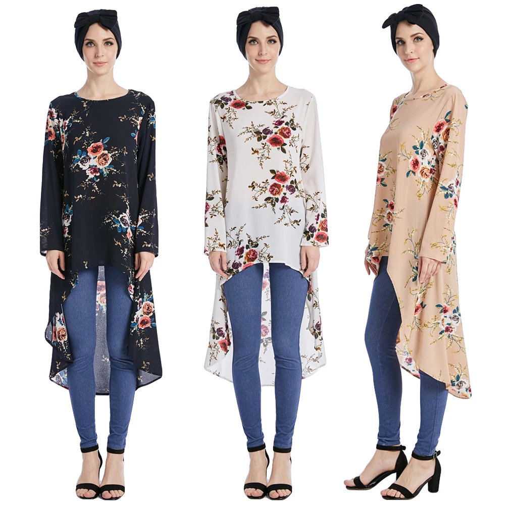 

Muslim Blouses Adult Women Shirts Dress Long Blouse Islamic Tops New Abaya Vintage Dress Shirt Loose Style