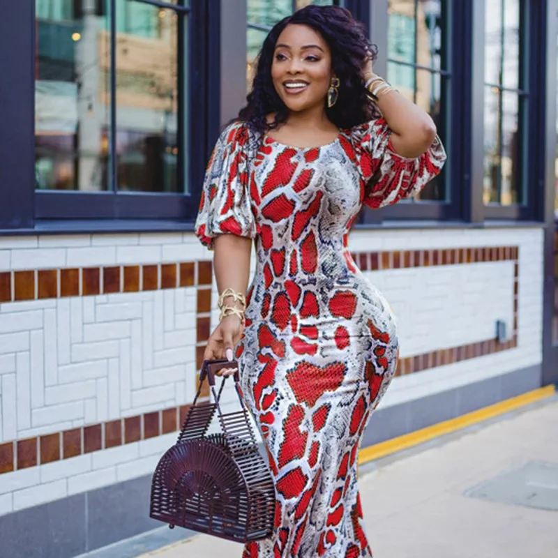 

2021 African Dresses for Women Autumn African Women Short Sleeve Printing Polyester Long Dress African Clothes Women Maxi Dress