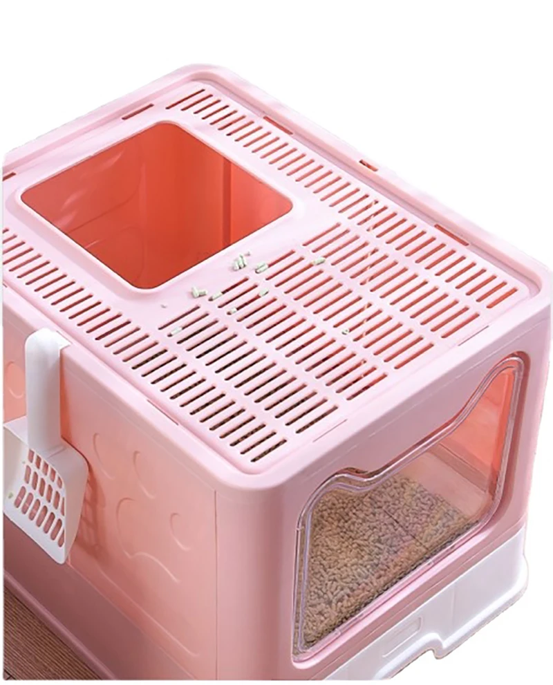 

Transparent New Design Two Door Foldable Cat Litter Box with Drawer