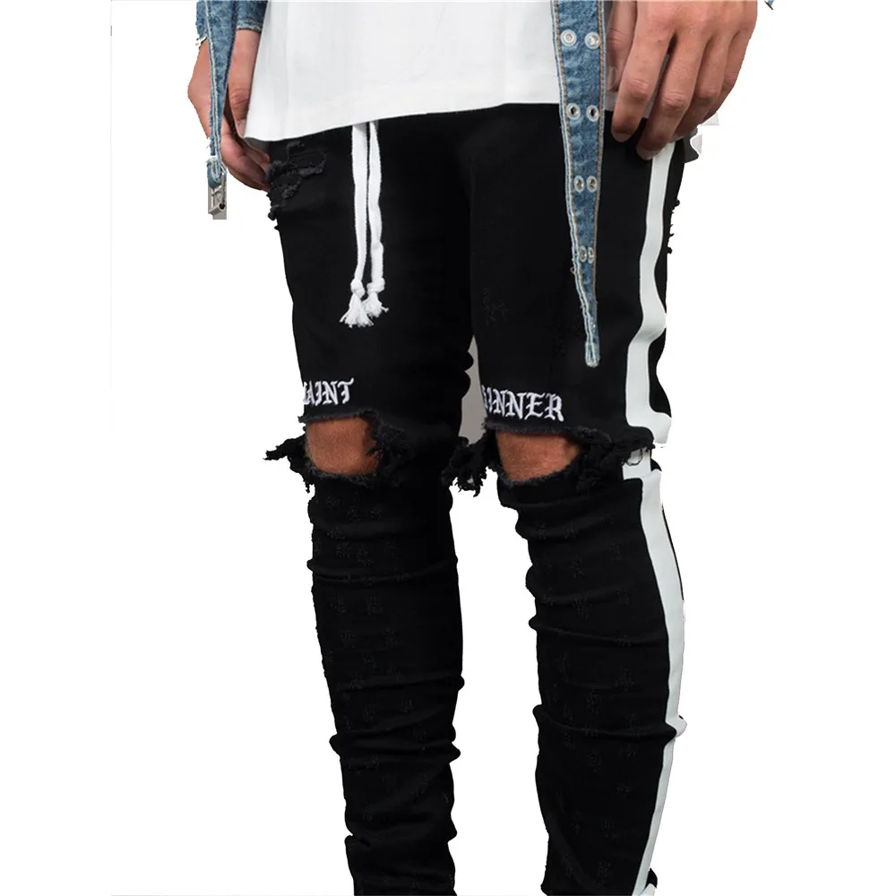 Новые модные обтягивающие мужские стильные рваные брюки байкерские узкие прямые