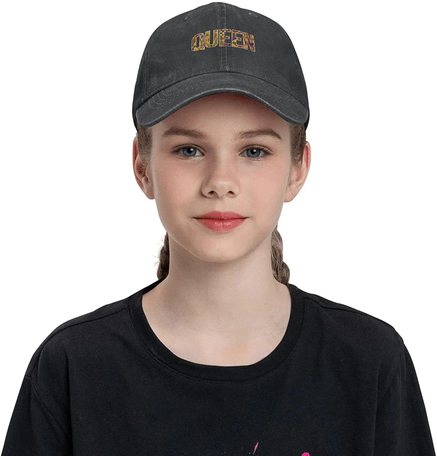 

Peaked African Queen Children's Washed Cotton Baseball Cap Boys Cowboy Hat Sun Hat 4-12 Years Old Black