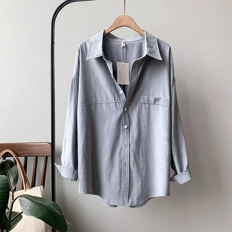 

2020 New Casual Solid Female Shirts Outwear Tops Spring Women Cotton Blouse Office Lady Casual Button Loose Clothing F952