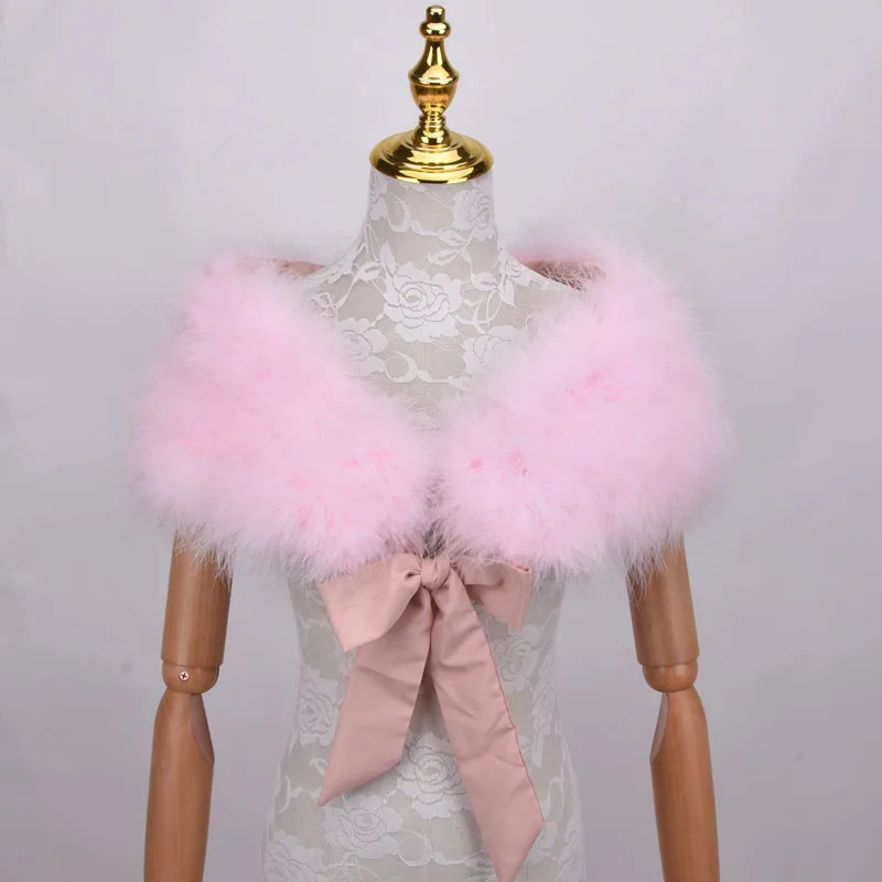 

Real 100% Ostrich Feather Fur Wraps Bolero solid Wedding Party Shawl Black white Women Winter Pink Cape Protect shoulder