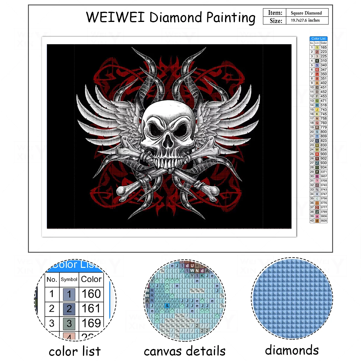 WEIWEI алмазная живопись Череп Роза 5D Вышивка мозаика вышивка крестиком ремесла