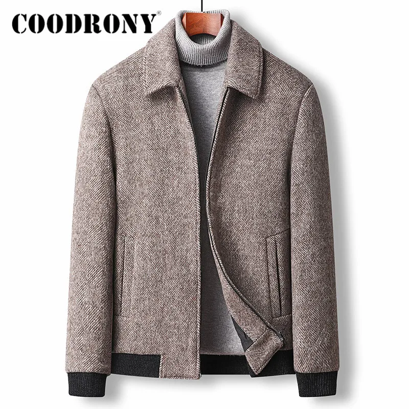 

COODRONY/брендовые шерстяные куртки; Мужская одежда; Сезон осень-зима; Мягкое теплое пальто на молнии; Новое поступление; Повседневная плотная м...