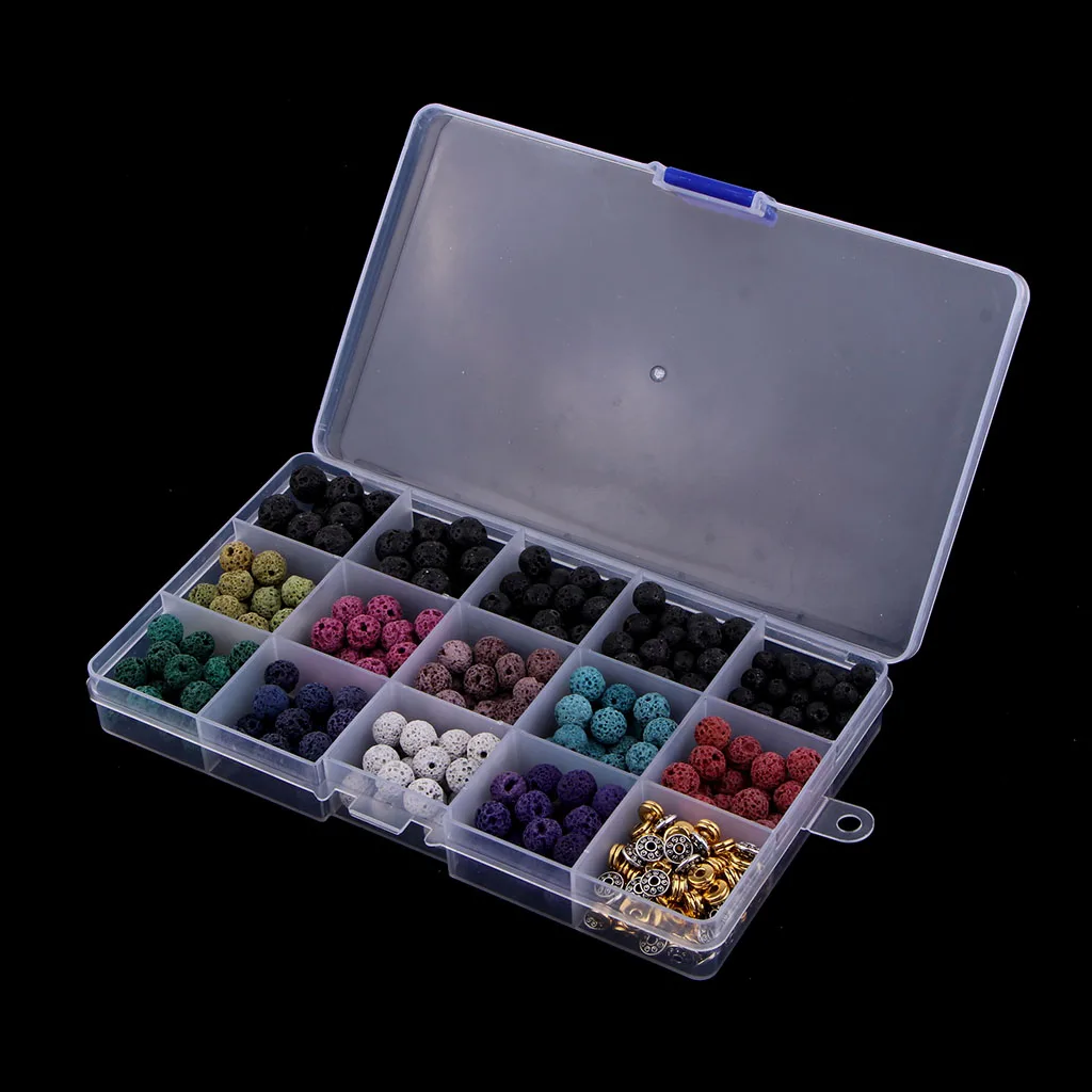 

400Pc Mixed Color And Sizes Volcanic Rock Stone Beads Zinc Alloy Spacer