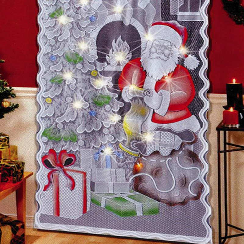 Christmas Cute Flash String Lace Door Curtain Window Room With LED Light Valance Home Tree Decoration | Дом и сад