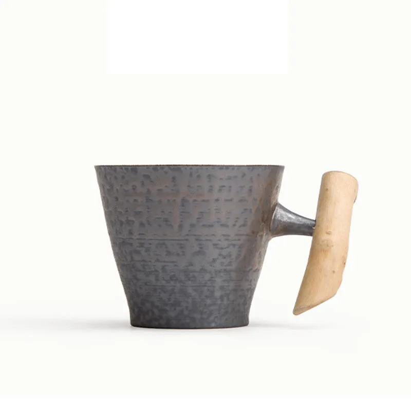 Кружка Керамическая старинная грубая с глазурью и деревянной ручкой|pottery mugs|glazed