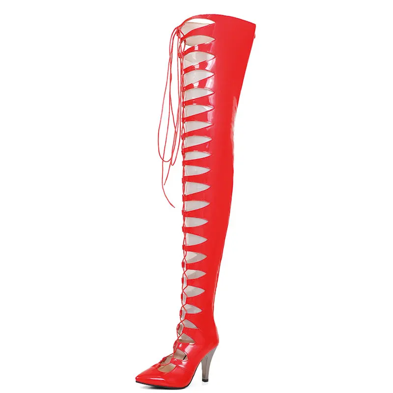 Sgesvier и панковский стиль Сандалии-гладиаторы выше колена полной длины настоящие