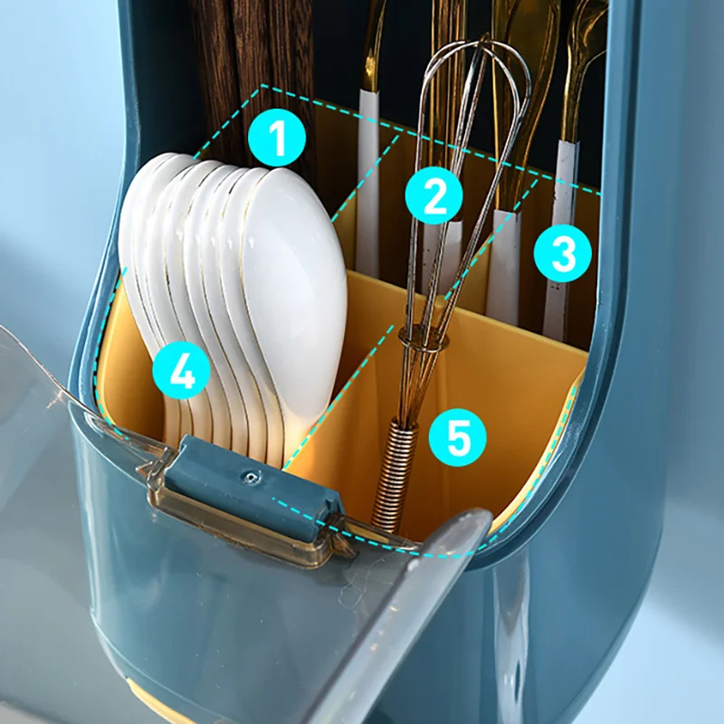 sterilizer kitchen utensils case mounted wall disinfect rack chopsticks holder cutlery draining flip top box organizing gadget free global shipping