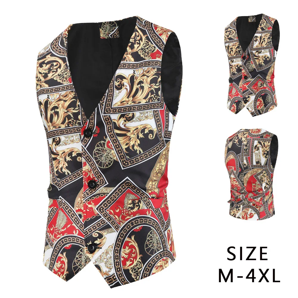 

M-4XL New Men's Fashion Suit Vest Printing Casual Vest Men Jacket Men Vests Mens Clothing Chalecos De Hombre
