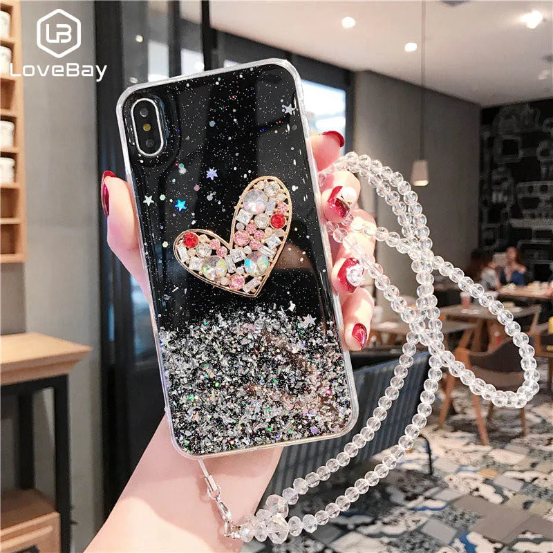 Чехол Lovebay с блестящей цепочкой в виде звезды и сердца для телефона iPhone 11 Pro Max 6 6s 7 8