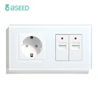 Розетка BSEED с двумя USB-портами и зарядным устройством европейского стандарта, 5 В, 100 А, белая, черная, прозрачная стеклянная панель, 240-в