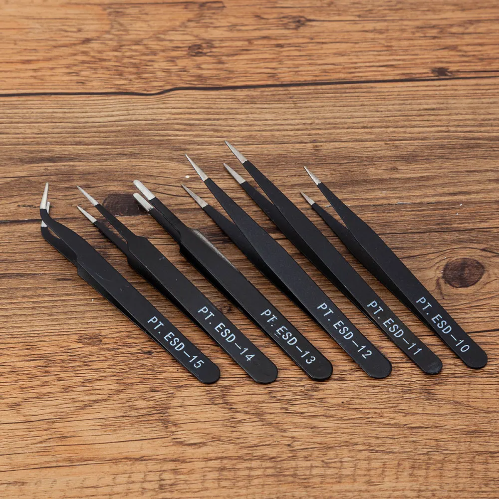 6 шт Анти статическое ОУР Нержавеющая сталь Пинцет электроники Промышленных