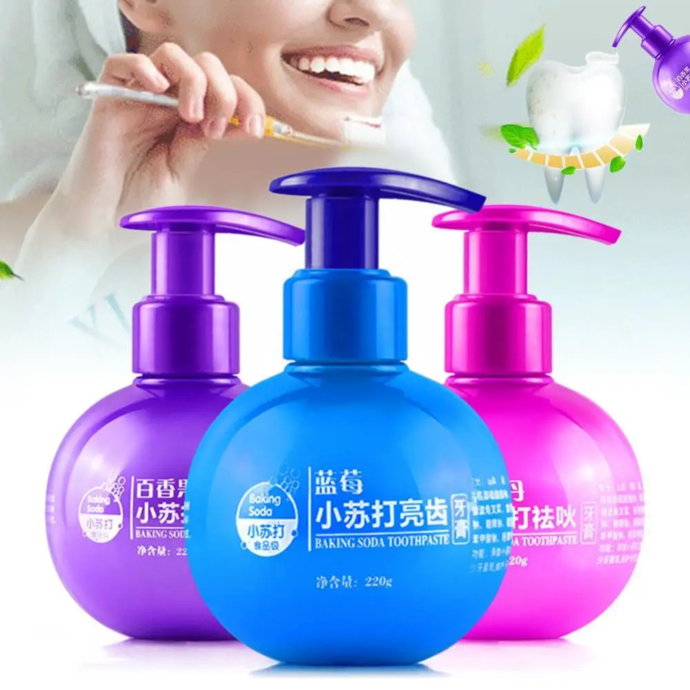 

Hot Sale Blueberry Passion Fruit Rambutan Flavor Press Type Soda Toothpaste Teeth Care for Home