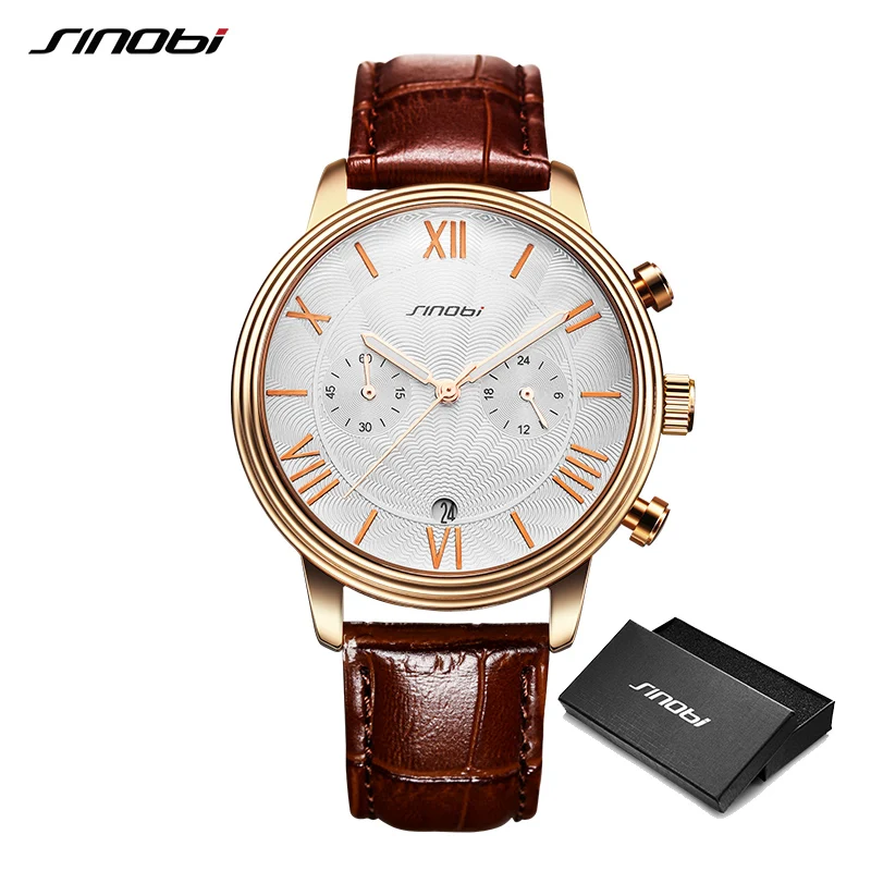 

SINOBI NEW Classic Retro Men's Watch Leather Wristwatch Waterproof Function Luminous Calendar Sports Watches relogio masculino