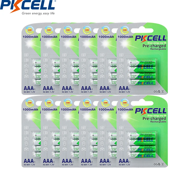 

48Pcs/12Pack PKCELL 1.2V AAA 1000mAh Rechargeable Battery low self discharge NIMH AAA battery For camera