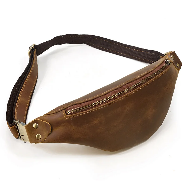 Vintage Genuine Crazy Horse Leather Men Waist Packs Travel Fanny Pack Belt Length Male Small Chest Bag For Phone Pouch |