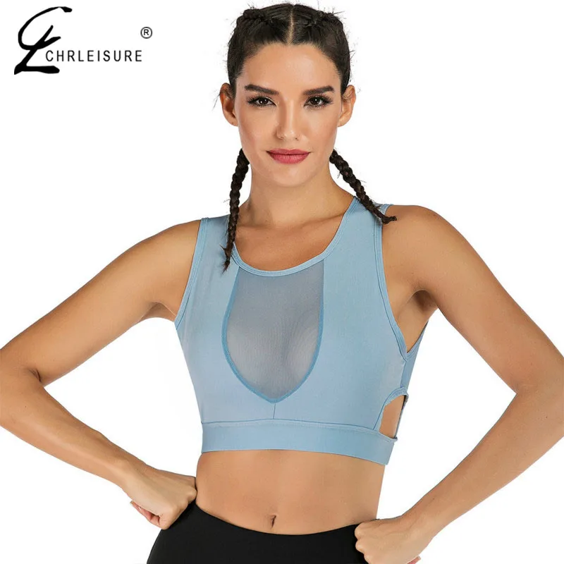 CHRLEISURE, спортивный бюстгальтер, женский, сетка, сшитый жилет, сексуальный, полый, быстросохнущий, Повседневный, Спортивный бюстгальтер