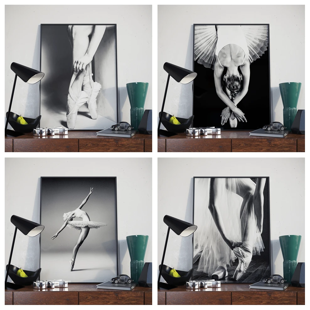 Черный и белый элегантный балетный танец холст печать плакатов фото Nordic Стиль