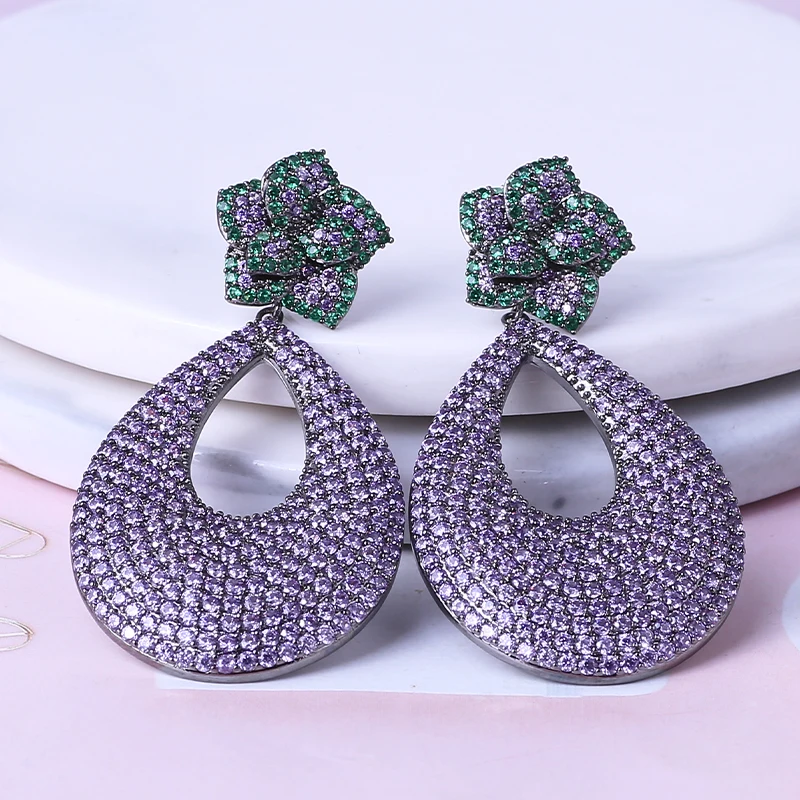 Женские серьги с кубическим цирконием модные капельки в цветочек для свадебного