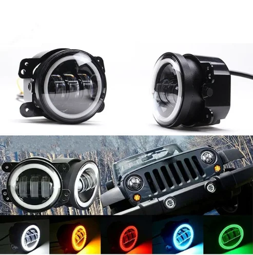 4 дюйма светодиодные противотуманные фары Желтый Янтарный Halo Кольцо DRL для Jeep