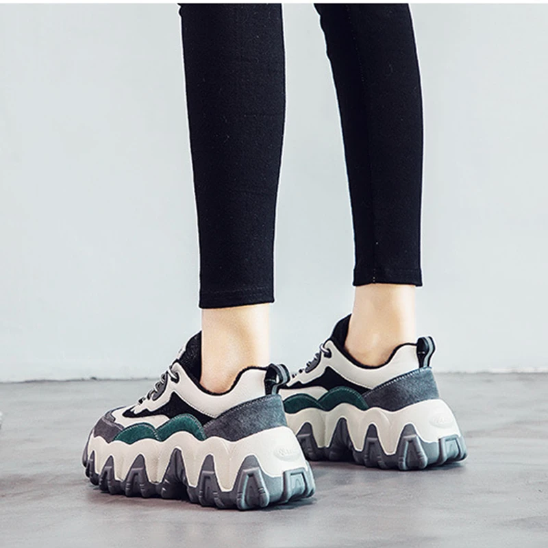 Women Chunky Sneakers 2020 New Non-slip Vulcanized Dad Shoes Comfortable Gray Thick Soles Ladies Platform | Обувь