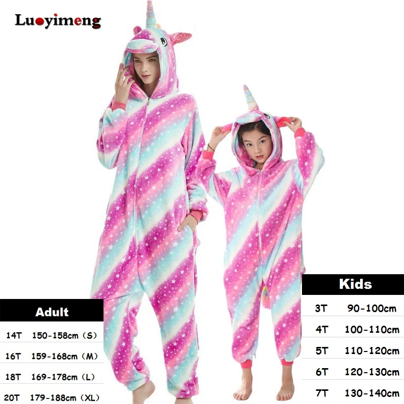 Зимние пижамы для девочек и мальчиков одежда сна Kugurumi единорог мультфильм панда