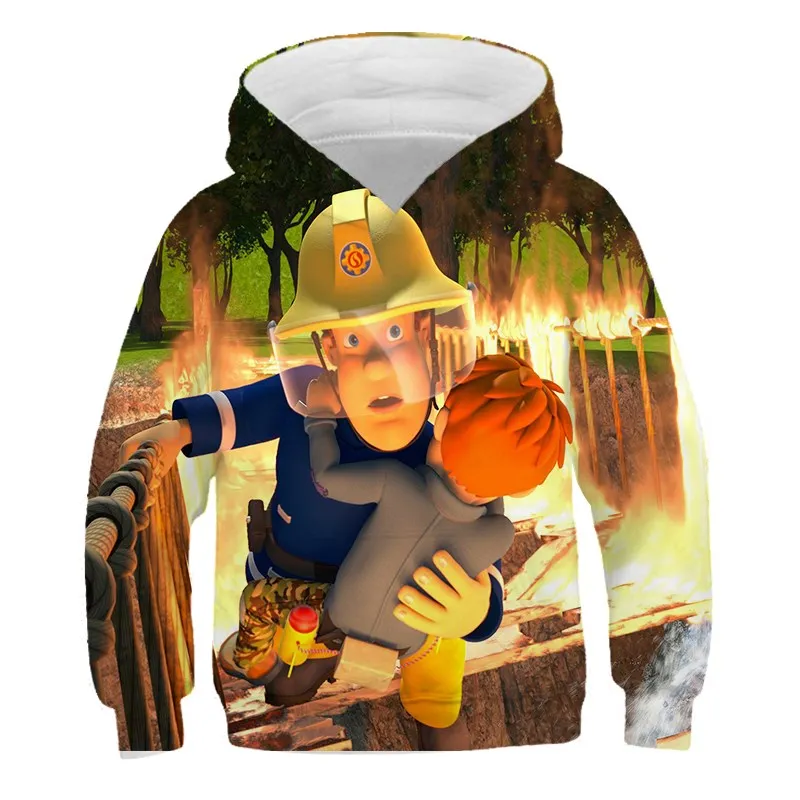 Sudadera con capucha de manga larga para ni&ntilde;os y ni&ntilde;as, ropa con estampado de bombero en 3D, estilo Casual, de 3 a 14 a&ntilde;os-4