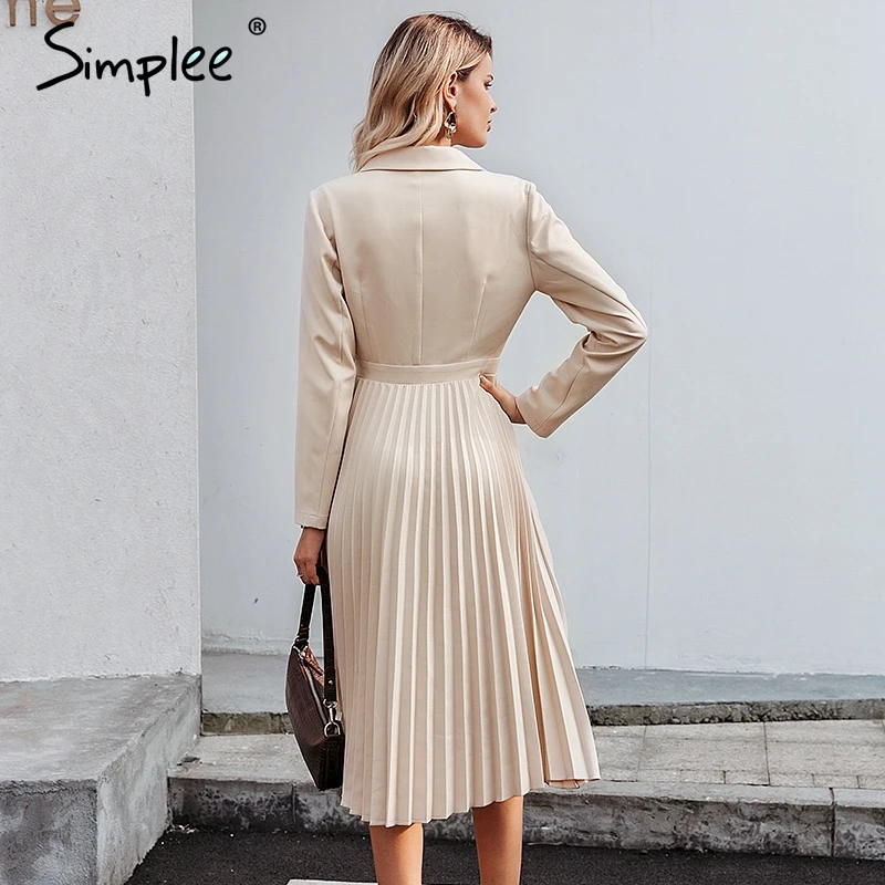 Женское офисное платье Simplee элегантное Плиссированное однобортное