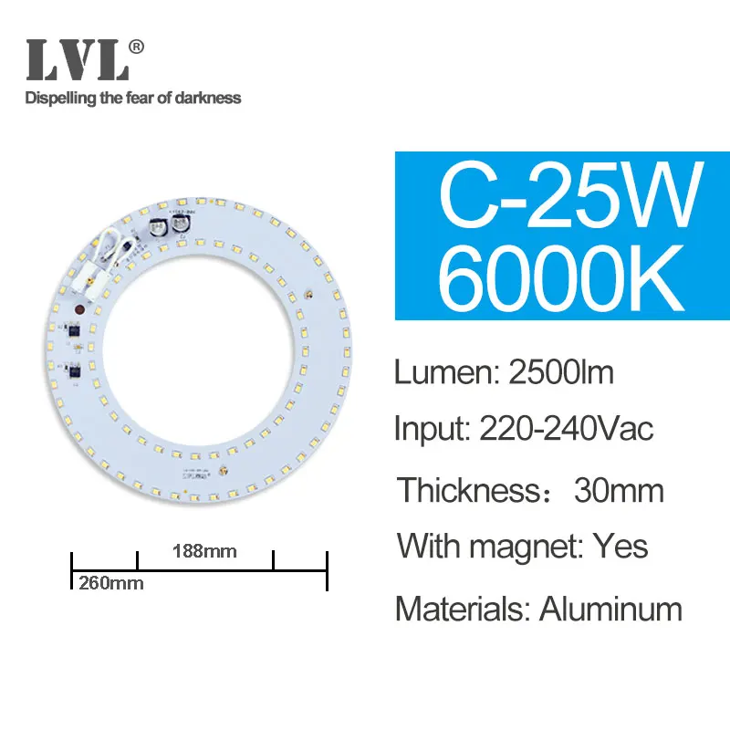 C-25W-6000K Светодиодный модуль светильник 220V 230V 240V 6W 10W 18W 25W 40W магнитное заменить лампы для проектора светильник ing источник для модернизации потолочный светильник - Цвет: C-25W-6000K