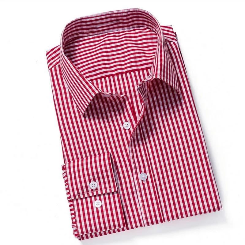 Мужская Повседневная рубашка в клетку приталенная с отложным воротником одежда