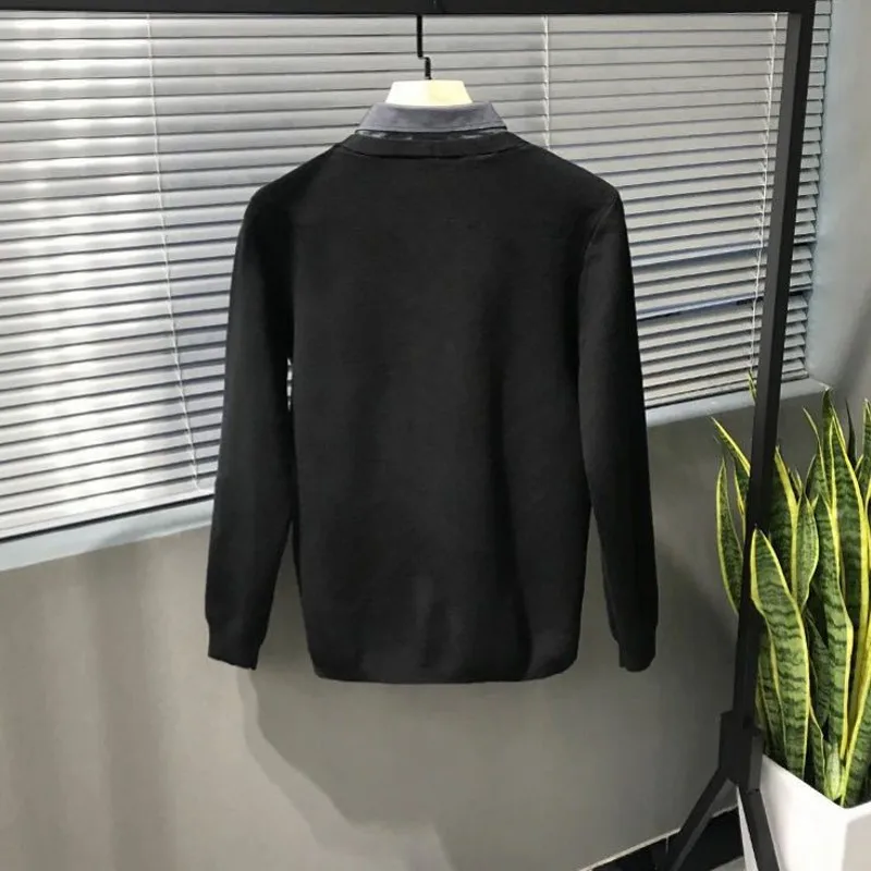 

New Korean Style Mens Fashion Short Slim Fake Two Blouse Turn-Down Collar Single Breasted High Quality Cardigan Casual Shirt