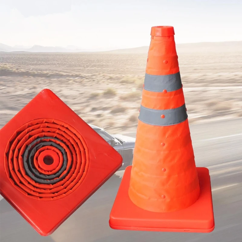 

42cm Folding Road Safety Warning Sign Traffic Cone Orange Reflective Tape W89C