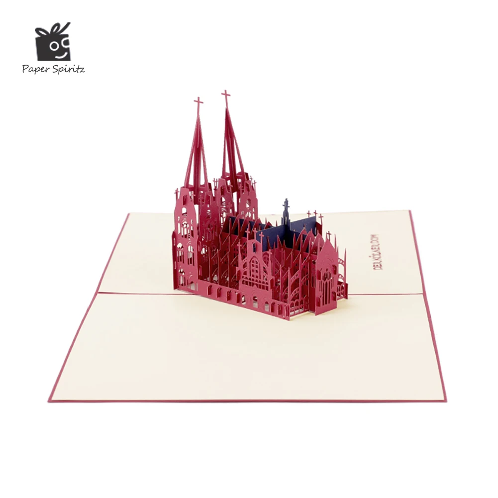 

PAPER SPIRITZ Cologne Church Cards 3D laser Cut paper pop up card with envelope invitations greeting gift thank you invitation