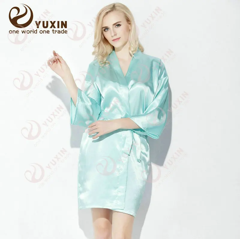 aqua blue with print Индивидуальный короткий халат на заказ, свадебное платье-кимоно, свадебные вечерние платья из искусственного шелка, мягкий домашний банный халат для женщин - Цвет: aqua blue with print