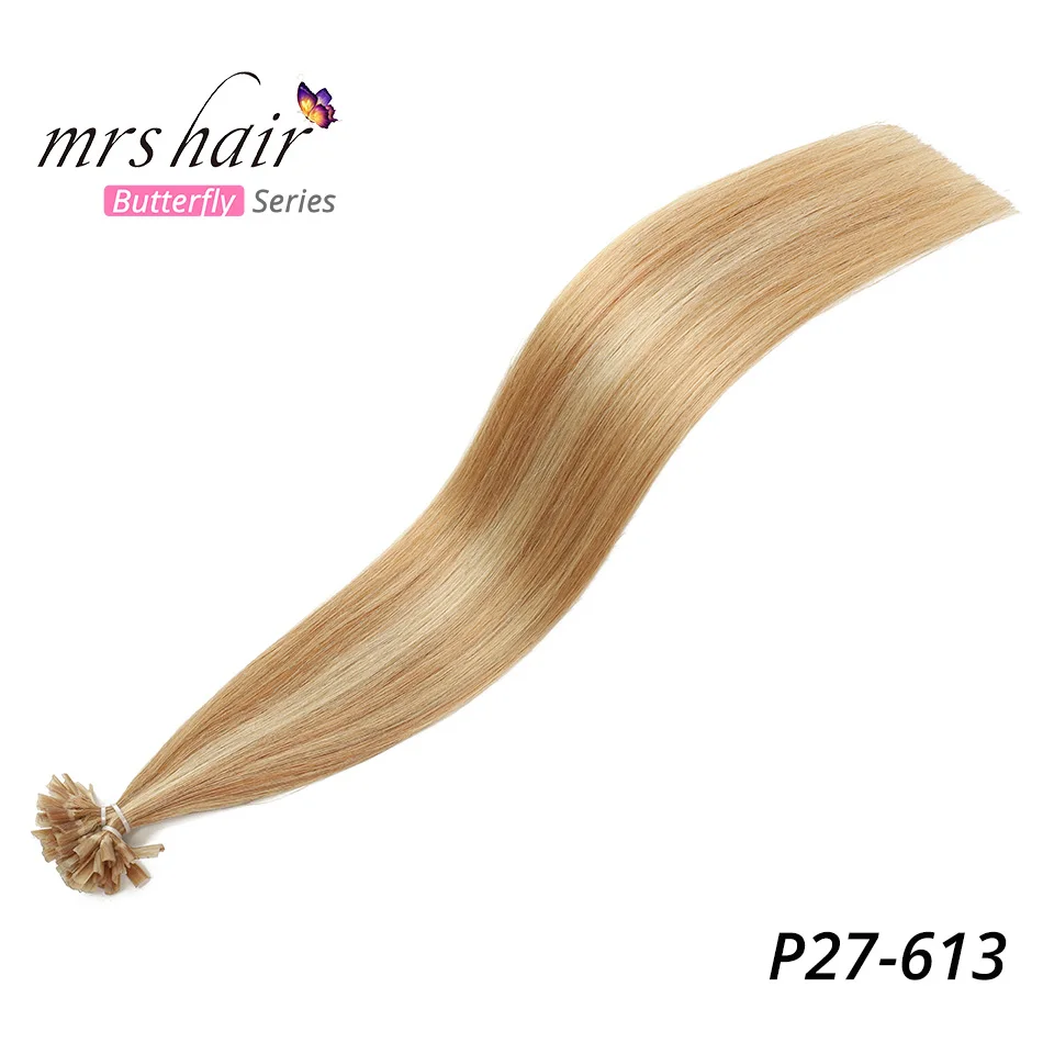MRS HAIR 0,5 г/шт., 12 дюймов, накладные волосы, прямые, машинные, сделанные волосы Remy Nail, кератиновые, Предварительно Связанные человеческие волосы, 50 шт - Цвет: # P27/613