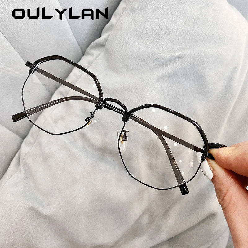Oulylan полигон, прозрачные очки с полуоправой, для женщин и мужчин, винтажные, анти-синий светильник, блокирующие компьютерные очки, металлические очки