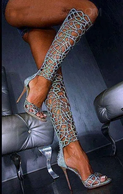 

Fashion light blue hollow out boots night club fashion sandals
