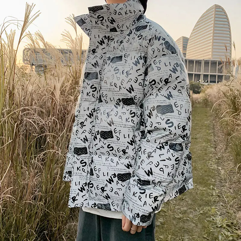 

Oversize Cotton Clothing Men's Winter Coat Puffer Jacket Parka Men Thick Warm Hip-hop Trendy Shiny Reflective Design Top Clothes